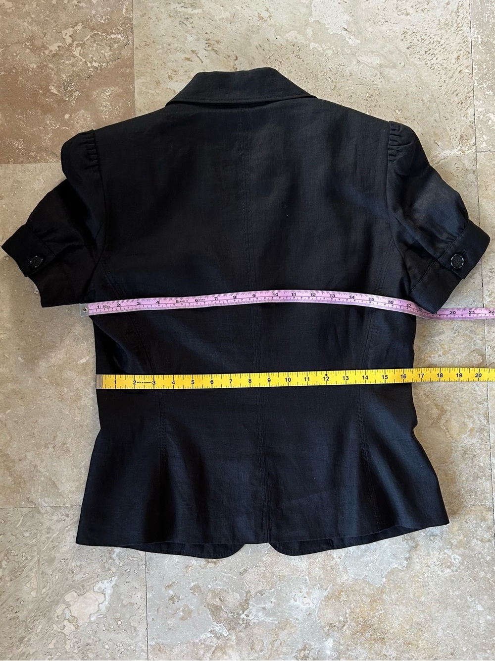 Tahari Black Short-Sleeve Tailored Blazer with Patch Pockets, Stitching Details - Picture 11 of 15